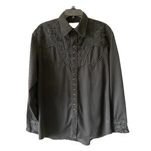 Scully Gunfighter Western Snap Front Shirt Black on Black Floral Embroidered